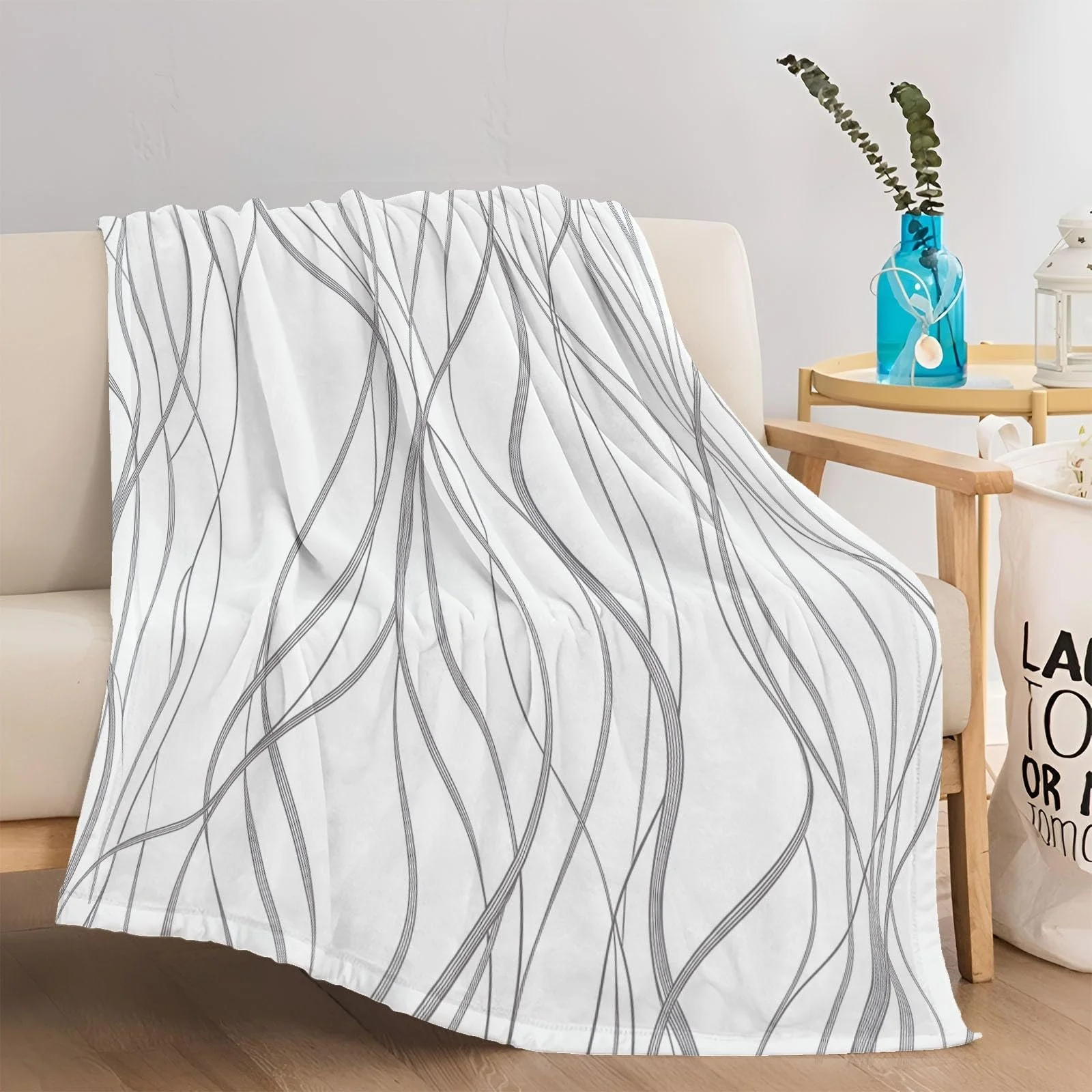 Плед Лінії Простота Текстура Високоякісний фланель Сірий 130 x 150 см, фото №2