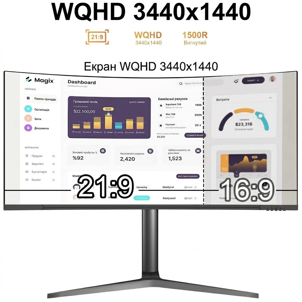 Монітор 34" Prechen HD-340 2К VA 165 Гц, фото №3