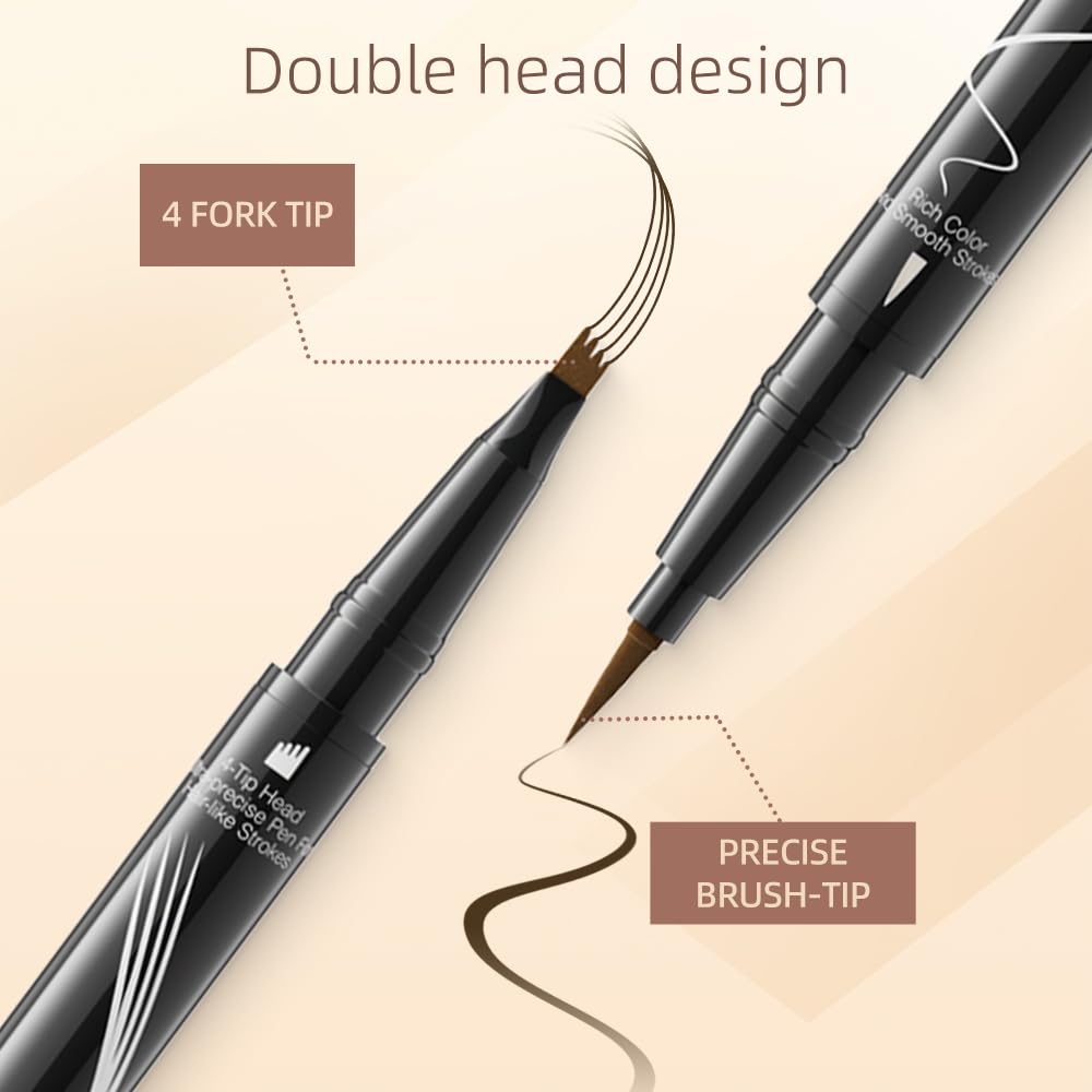 Карандаш для бровей Microblading 2024 Улучшенный водостойкий карандаш для бровей с 4 вилообразными наконечниками 2-в-1 двухсторонний волшебный карандаш для бровей стойкий к размазыванию 3D (01#Светло-коричневый), фото №2