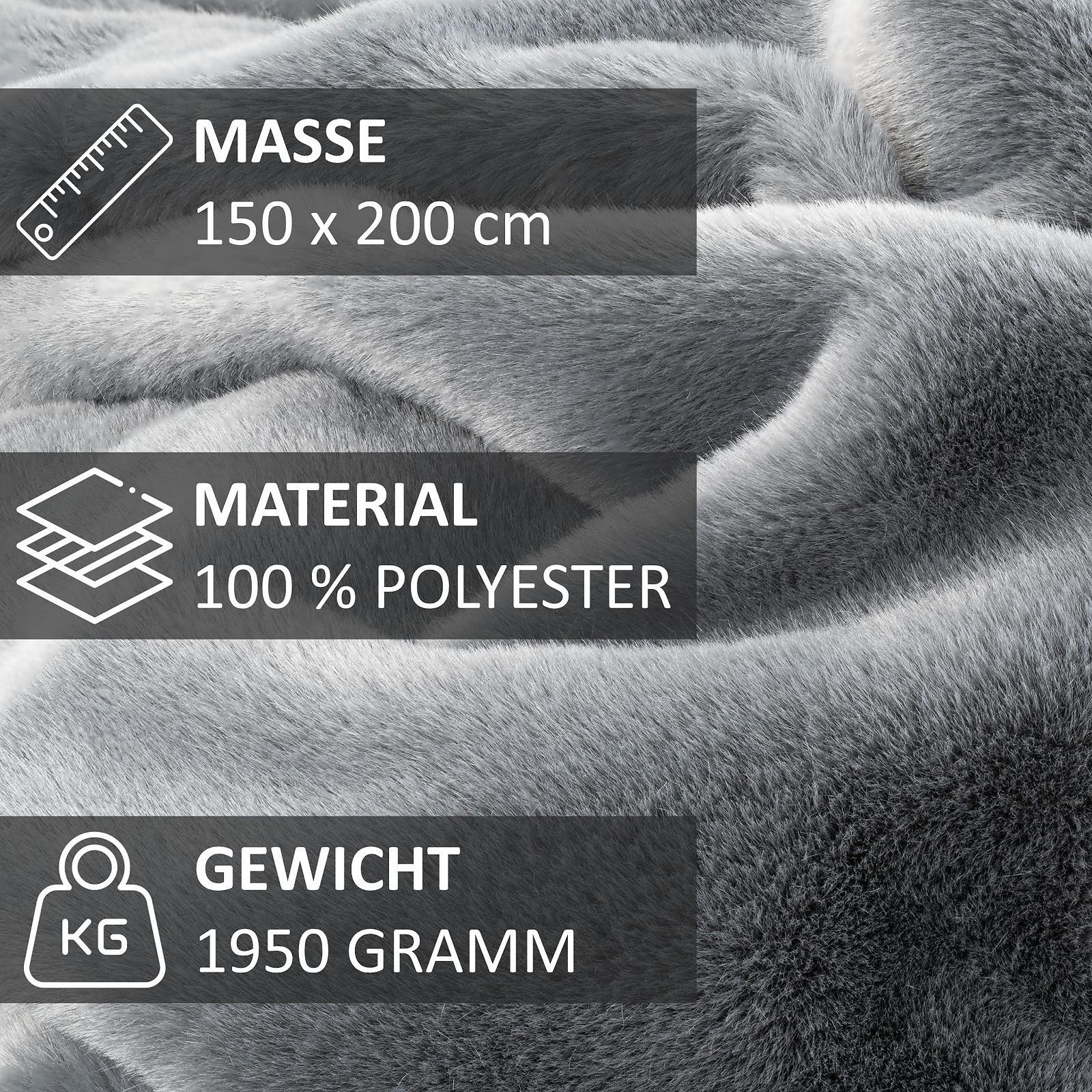 Покривало BALOU LIVING Cuddly Fur Look 150 x 200 см, штучне хутро, модель Polar Fox, антрацит, фото №4
