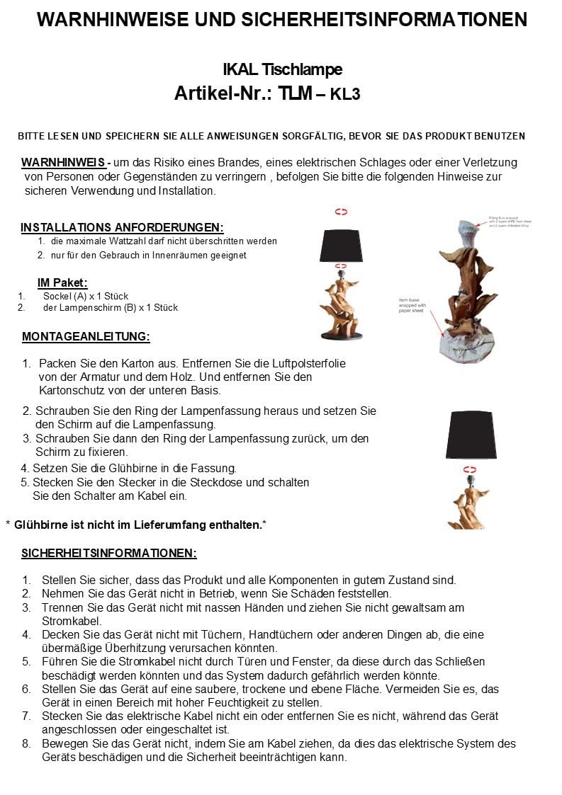 Настільна лампа IKAL Teak Wood 82 см ручної роботи Чорна, фото №6