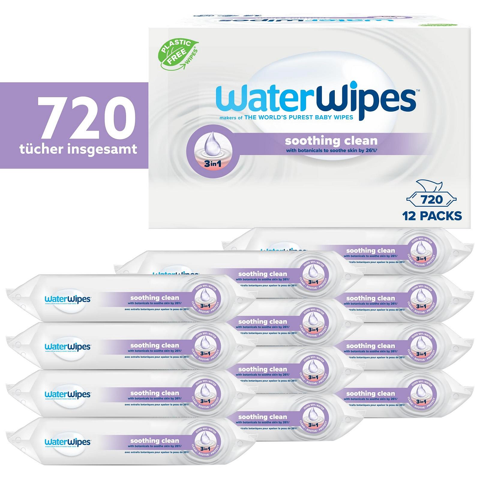 Дитячі очищуючі серветки WaterWipes Relieving, 720 штук (12 упаковок), з 99% вмістом води та рослинними екстрактами, вологі серветки для обличчя та тіла, фото №2