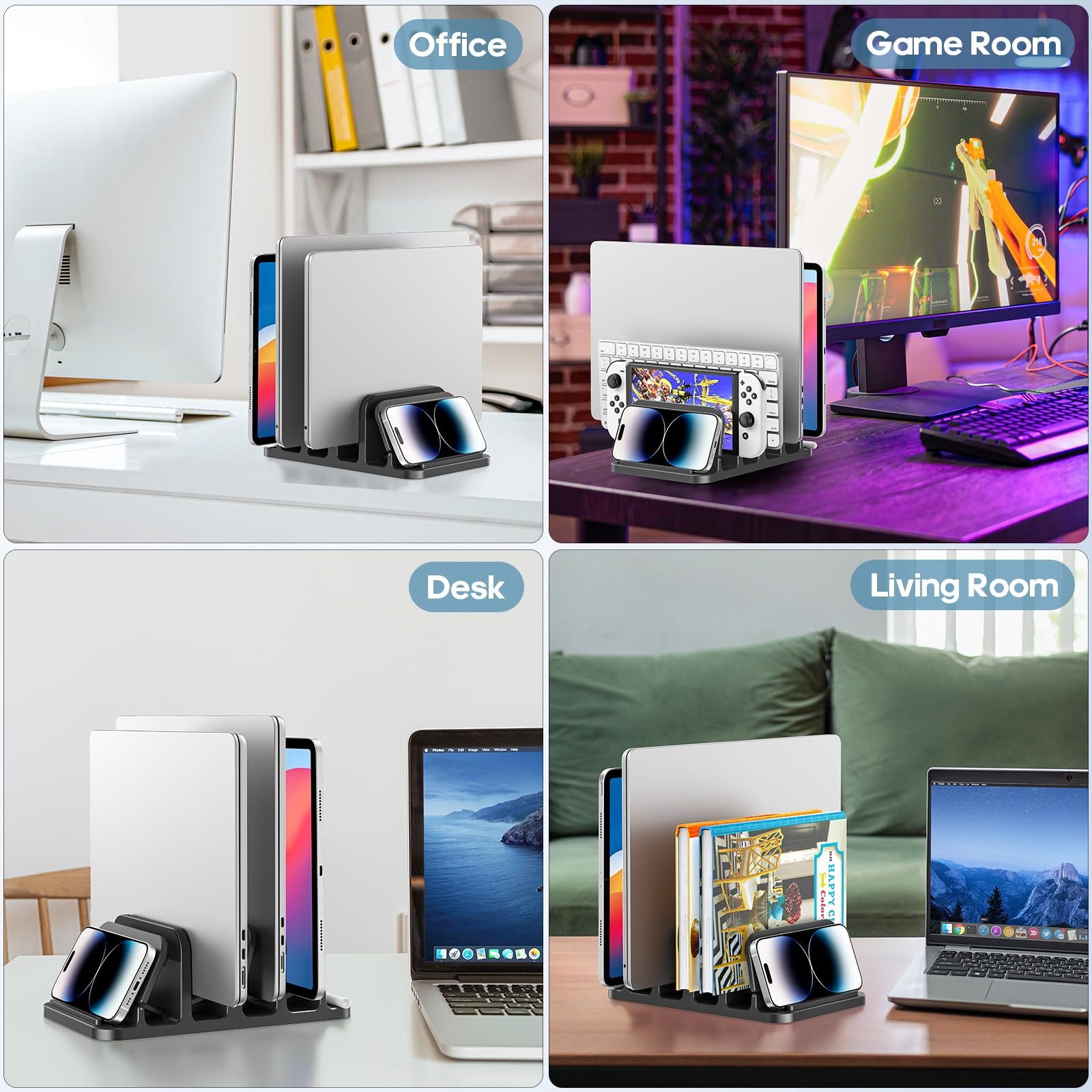 Подставка для ноутбука вертикальная KDD с 4 слотами и гравитационным замком, 6 в 1, для MacBook/Surface/Samsung/HP/Dell/Book/Tablet/Switch и телефона, фото №6