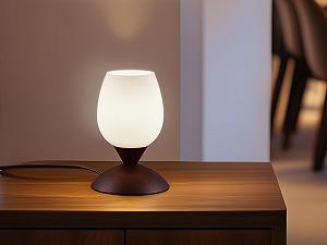 Настільна лампа 18 см сенсорна з ефектом іржі та скляним плафоном Біла synthetic.ua - Фото 1