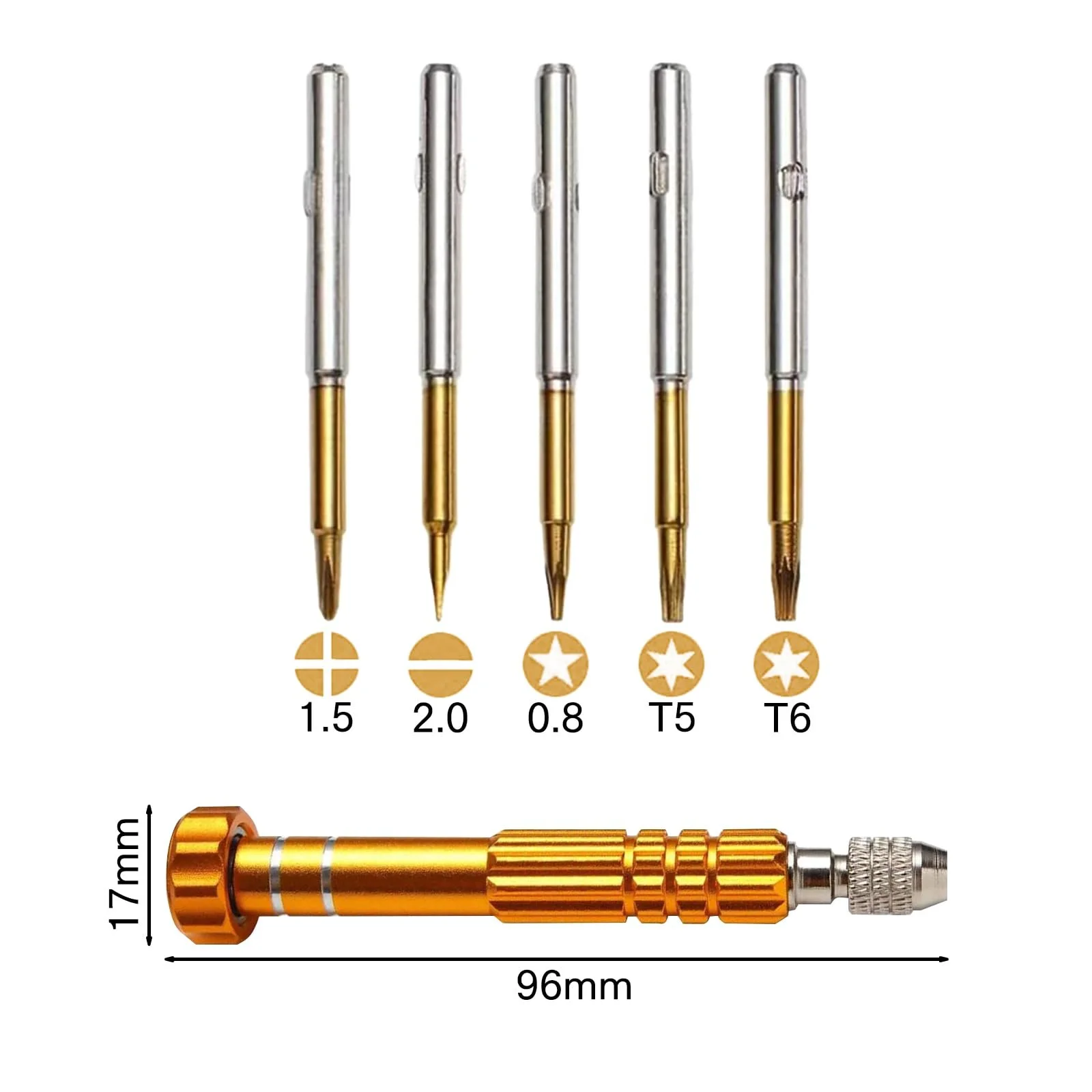 Набір міні-викруток 5 в 1 прецизійний легована сталь 10 см, фото №2