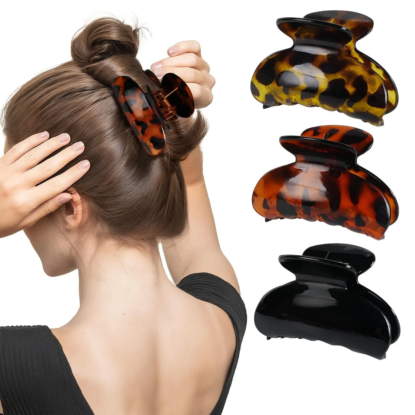 Набор заколок для волос 3 шт Леопард из черного пластика для женщин 7 см x 4 см, фото №1