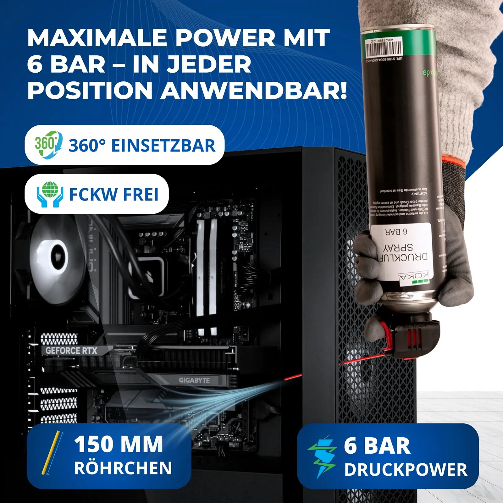 Спрей зі стисненим повітрям KOKA 3 × 600 мл 6 Bar, фото №2 Спрей зі стисненим повітрям KOKA 3 × 600 мл 6 Bar, фото №2