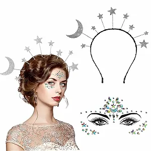 Обруч для волос со звездами и луной, серебристый - Фото 1