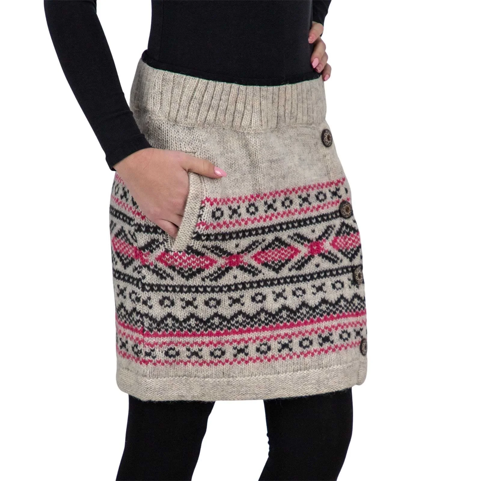 В'язана Спідниця з візерунками в скандинавському стилі, коротка, на вовняній підкладці, бохо, різнобарвна, фото №1