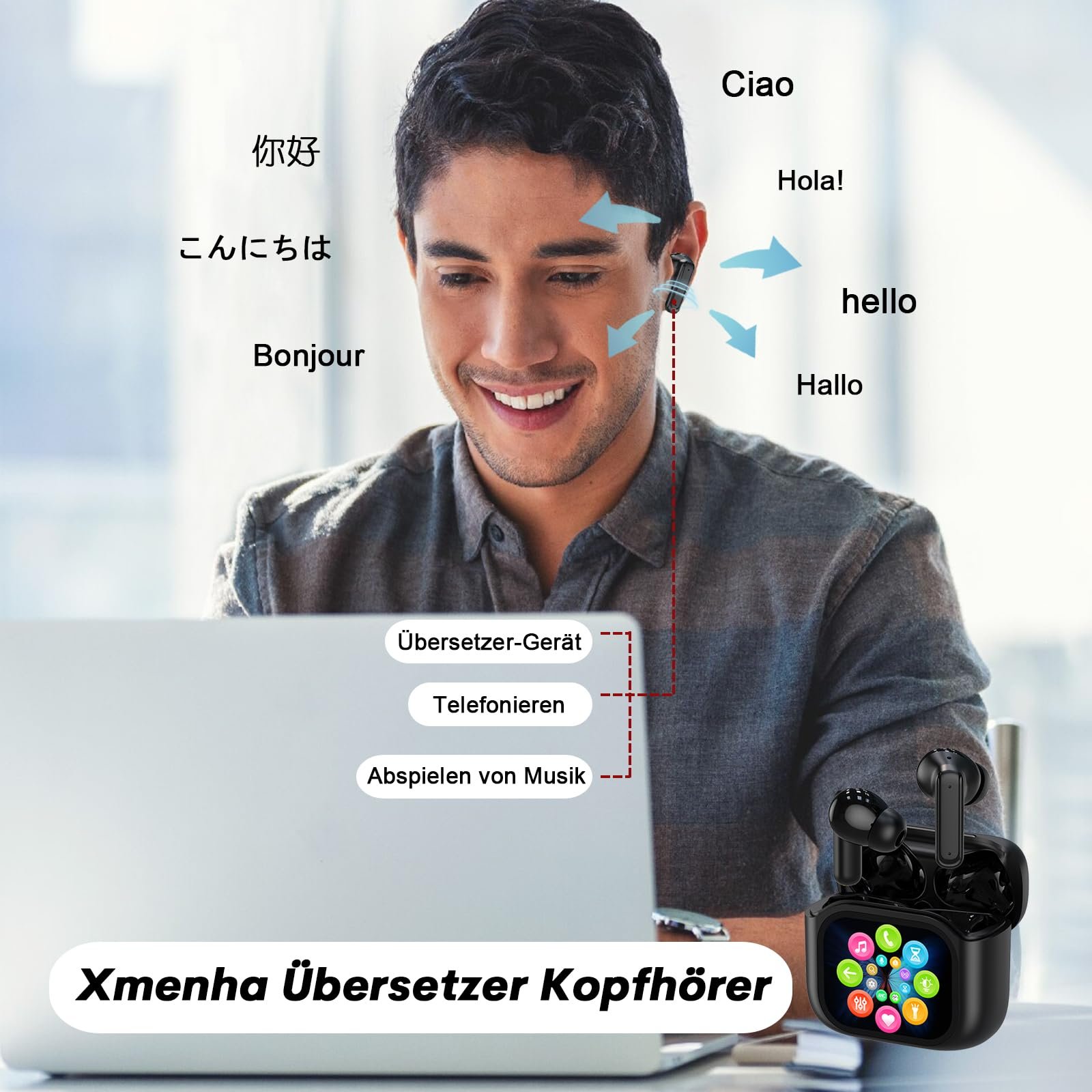 Навушники-перекладачі з активним шумозаглушенням Вкладиші з сенсорним екраном, фото №4