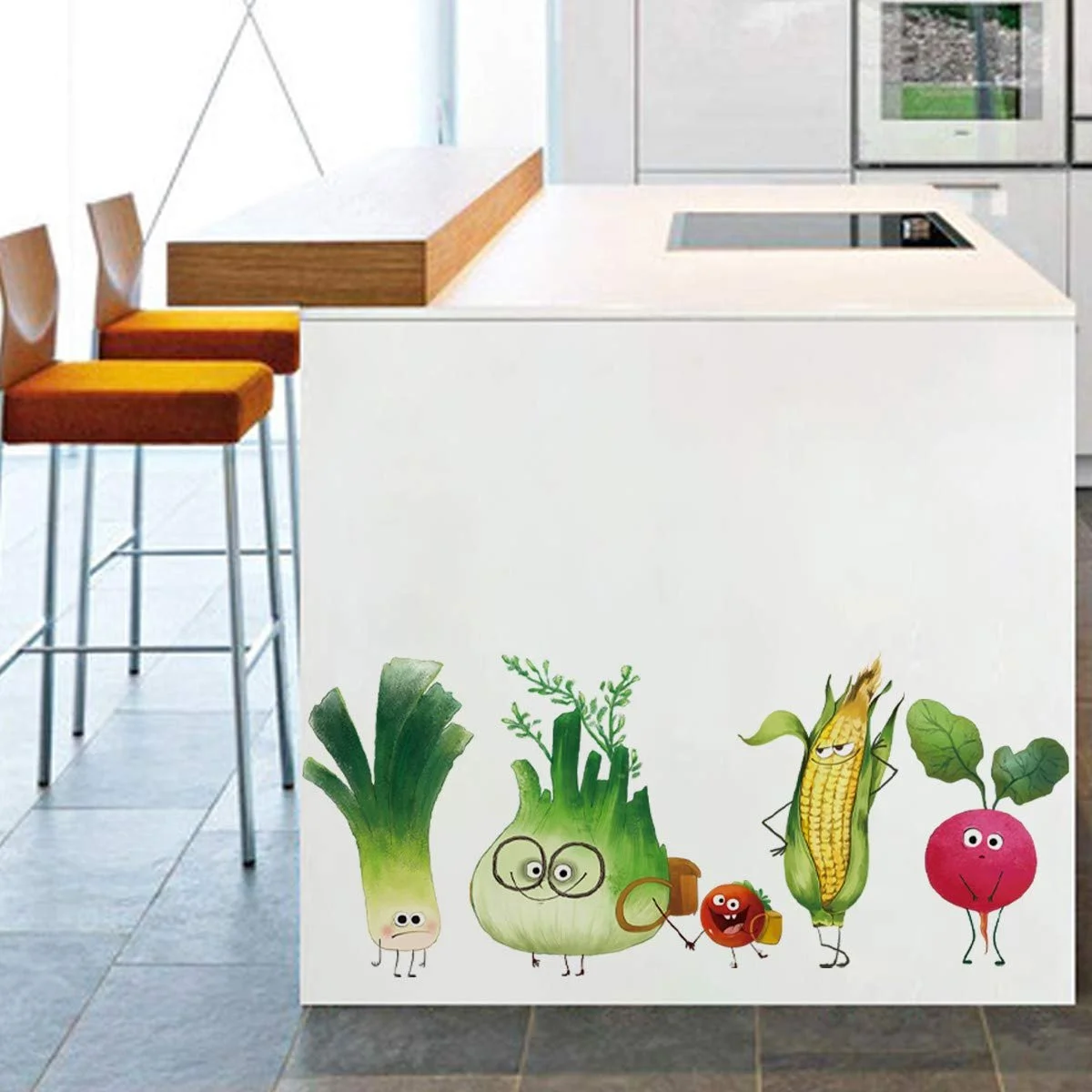 Наклейка на стіну Мультяшні овочі Морква Цибуля для кухні та їдальні, фото №3 Наклейка на стіну Мультяшні овочі Морква Цибуля для кухні та їдальні, фото №3