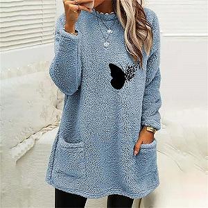 Модные женские свитшоты Свободный крой Длинный рукав Зимнее пальто Свободная шерстяная куртка Пуловер с длинными рукавами с карманами Полумолния synthetic.ua - Фото 1