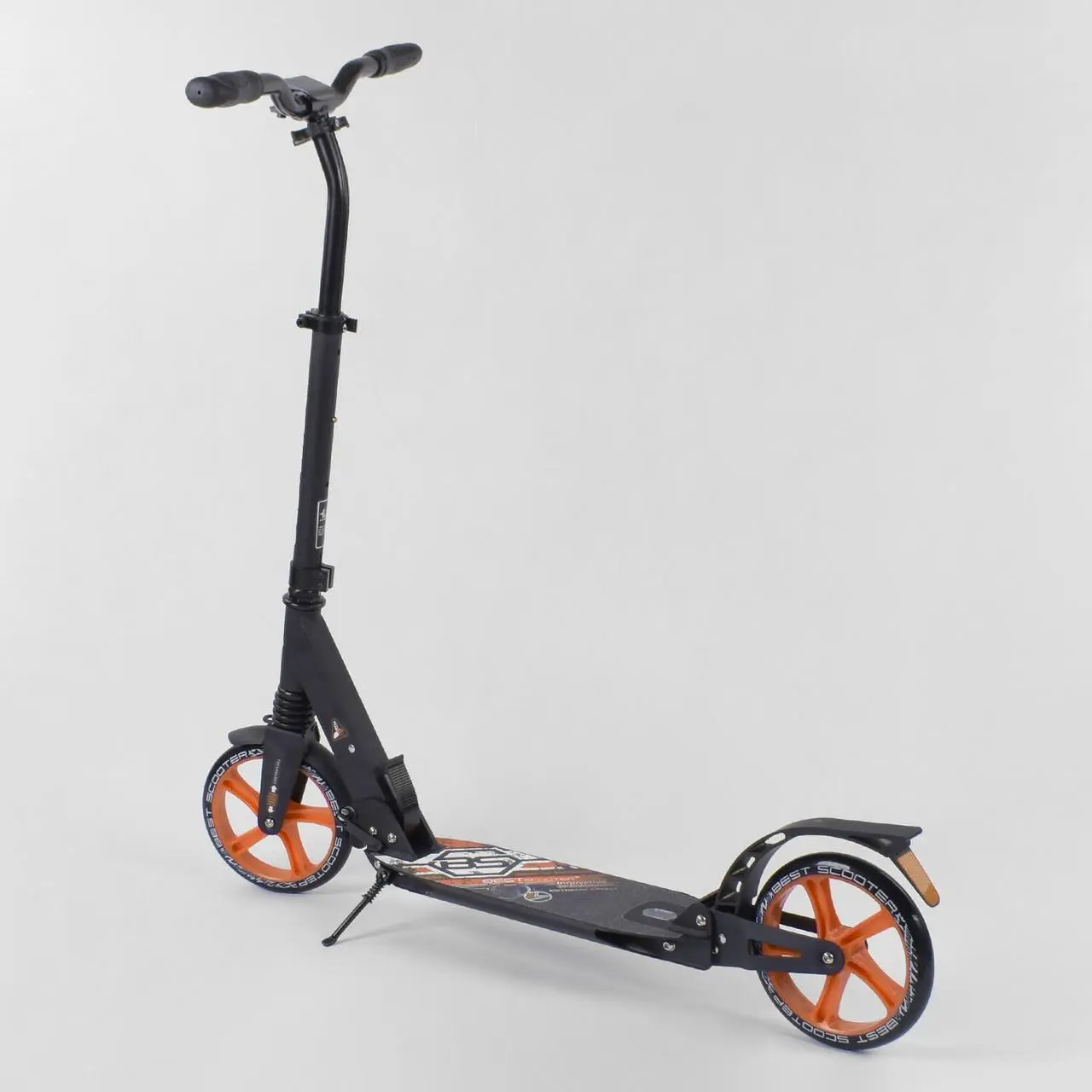 Самокат алюминиевый Best Scooter с PU колесами 2 аммортизаторами Black/Orange 92086, фото №4