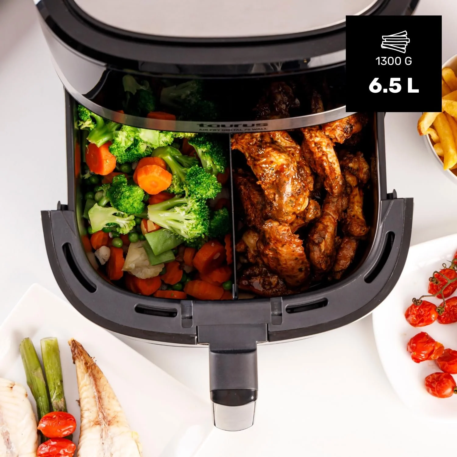 Мультипечь Taurus Air Fry Digital 7S 1600 Вт 6.5 л 8 программ с разделителем Черная, фото №4 Мультипечь Taurus Air Fry Digital 7S 1600 Вт 6.5 л 8 программ с разделителем Черная, фото №4