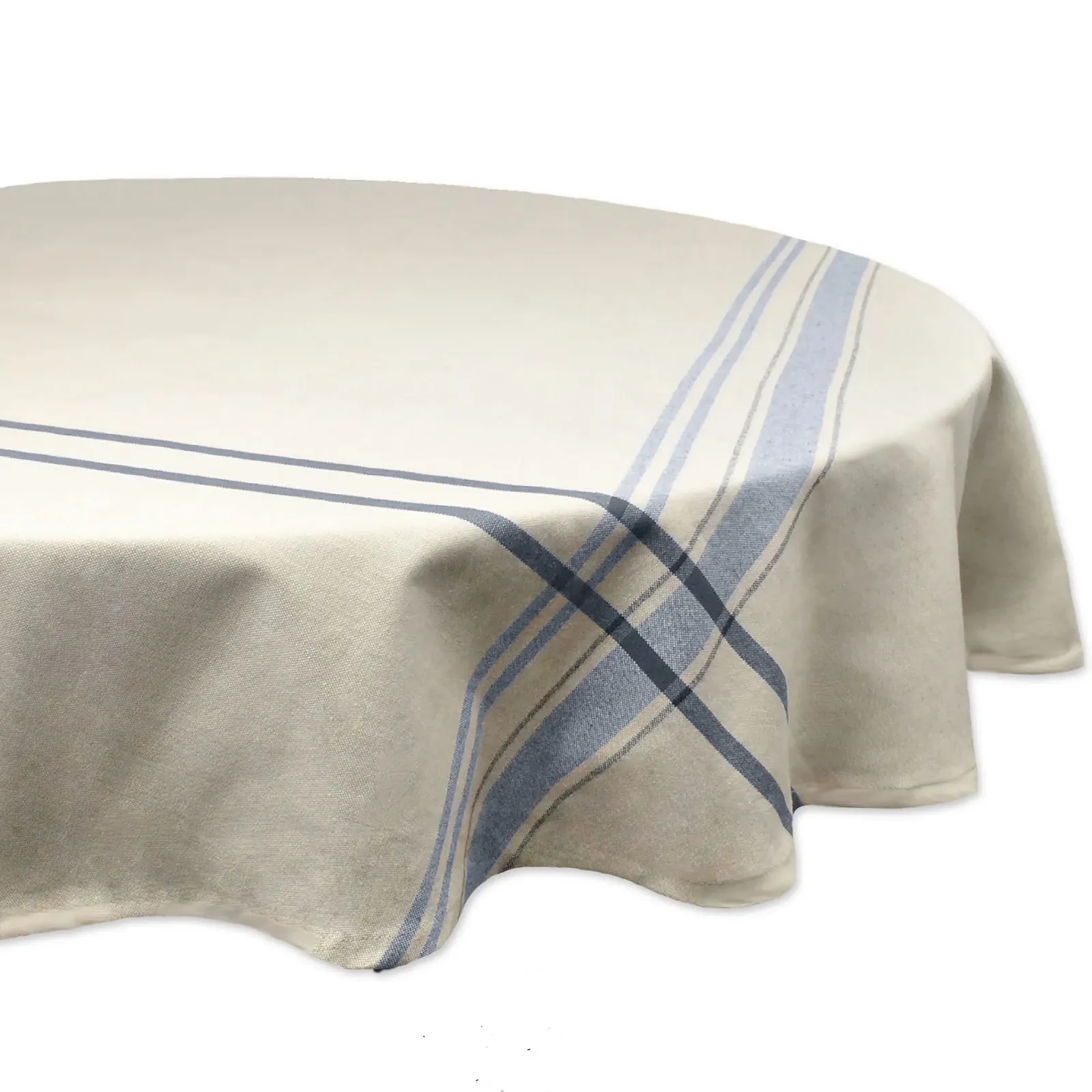 Скатертина DII French Stripe бавовняна Синя кругла 70 дюймів, фото №1