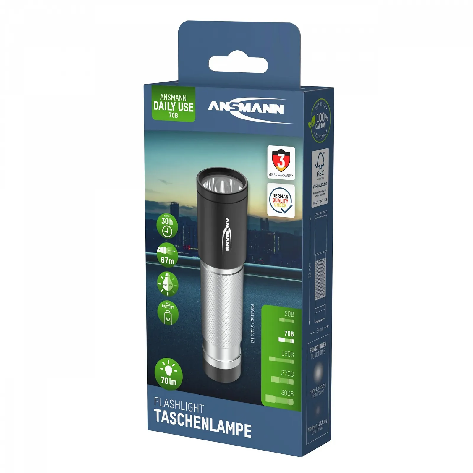 Фонарь светодиодный Ansmann Daily Use 70B серебряный, фото №3