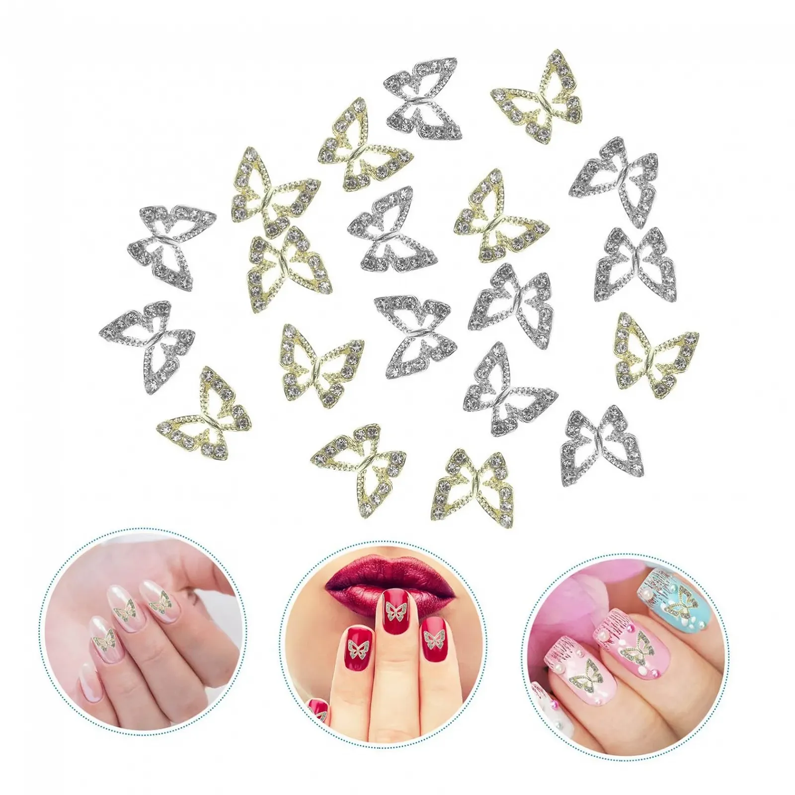Украшения для ногтей Типа Бабочка FRCOLOR 20 шт. со стразами для маникюра, фото №3