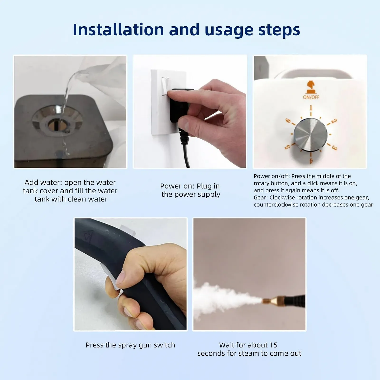 Пароочисник портативний 2600W 3.5 Bar 100 °C 6 рівнів потужності з резервуаром 1.4L, фото №8