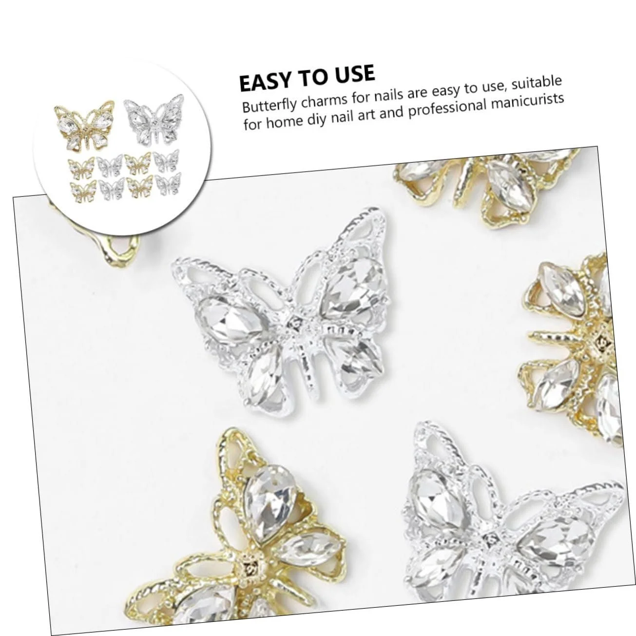 Підвіски для нігтів Метелики Стрази для DIY Маленькі зі стразами для декорування, фото №5