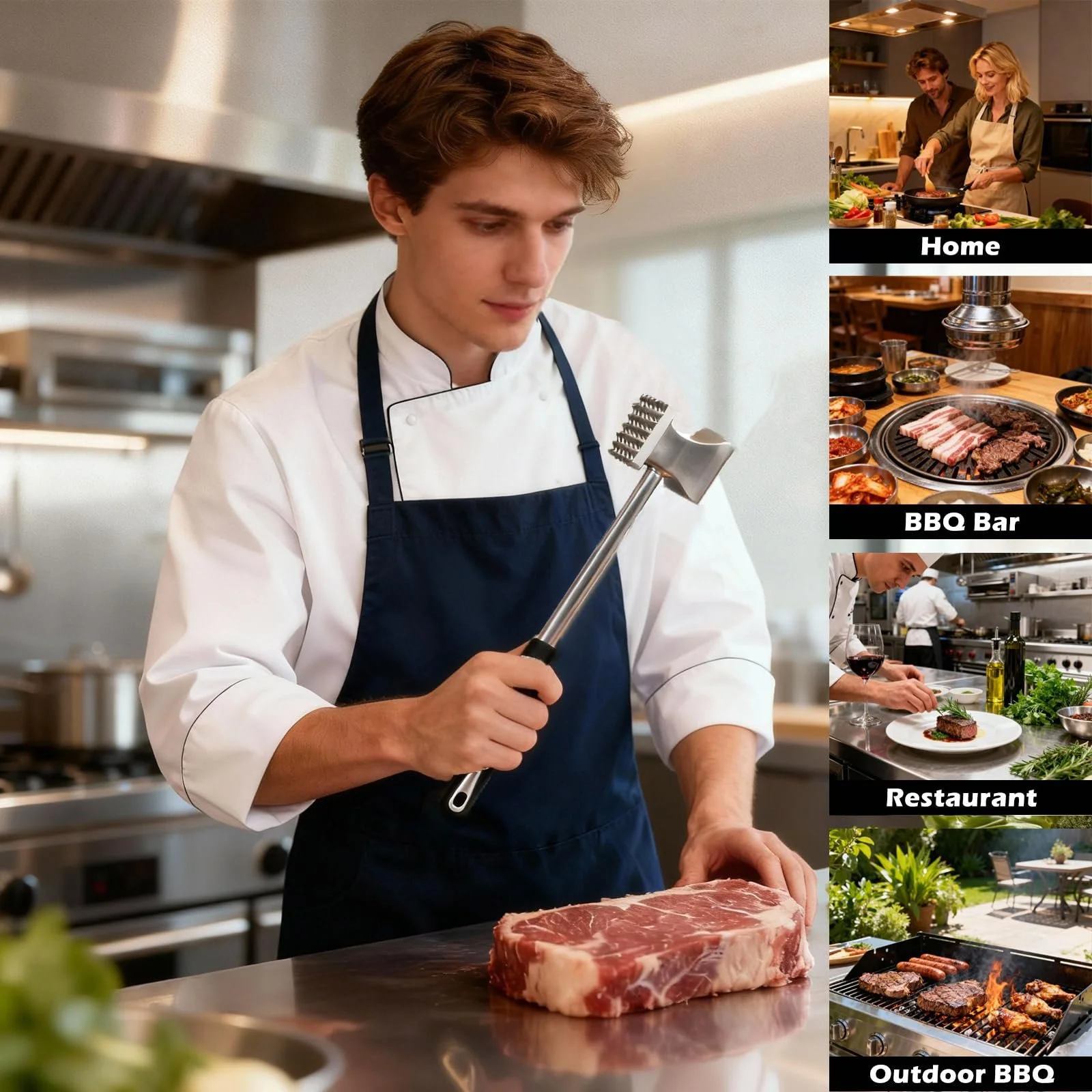 Молоток для мяса Stainless Steel двухсторонний с шипами и гладкой поверхностью нескользящая ручка, фото №7