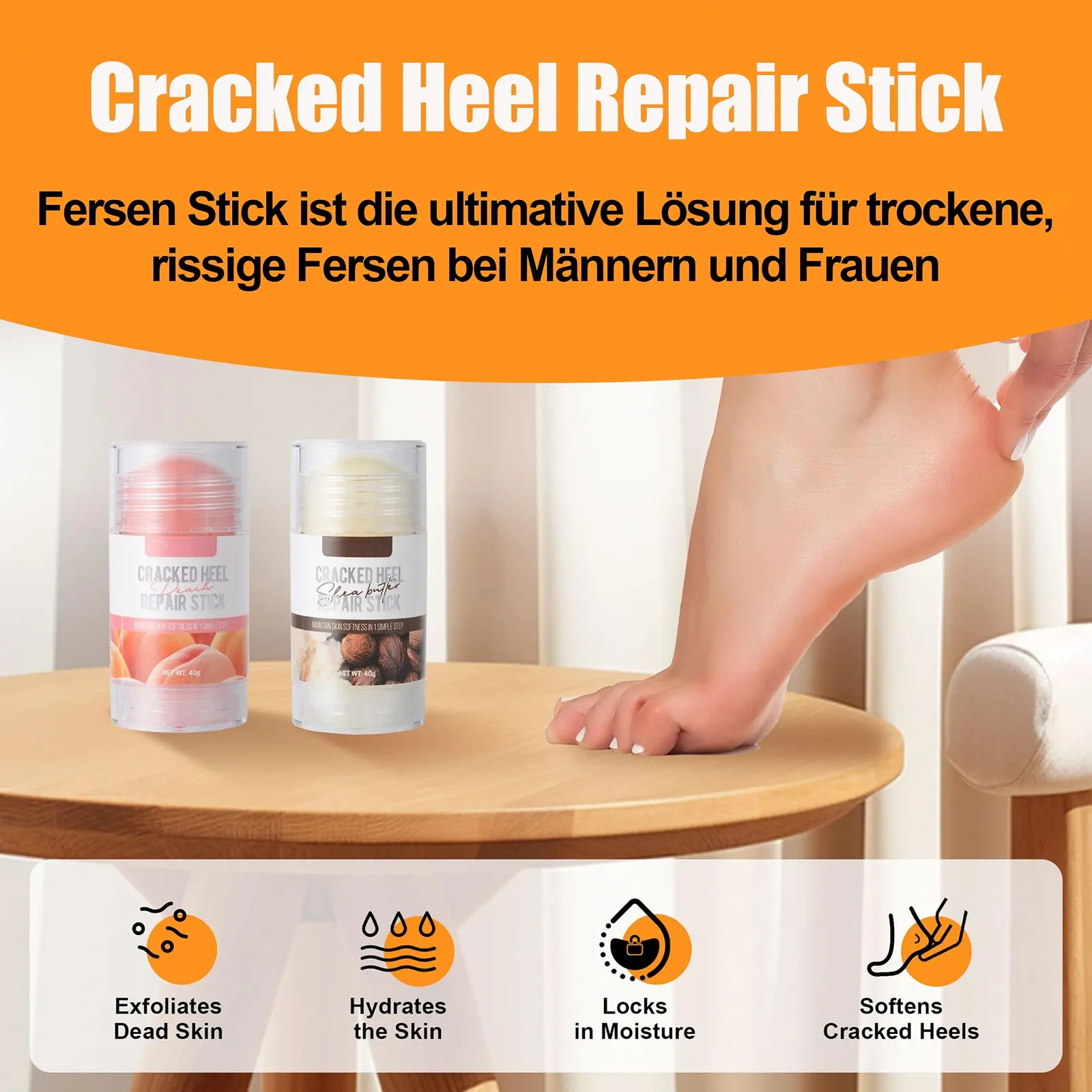 Крем для ног увлажняющий против трещин с мочевиной и ароматом персика, упаковка из 2 шт. по 80 г, фото №5