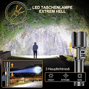 Світлодіодний ліхтар BEYSTE LC223 500 000 люмен тактичний акумуляторний USB 9 режимів з COB боковим світлом плавне регулювання яскравості для кемпінгу synthetic.ua - Фото 1