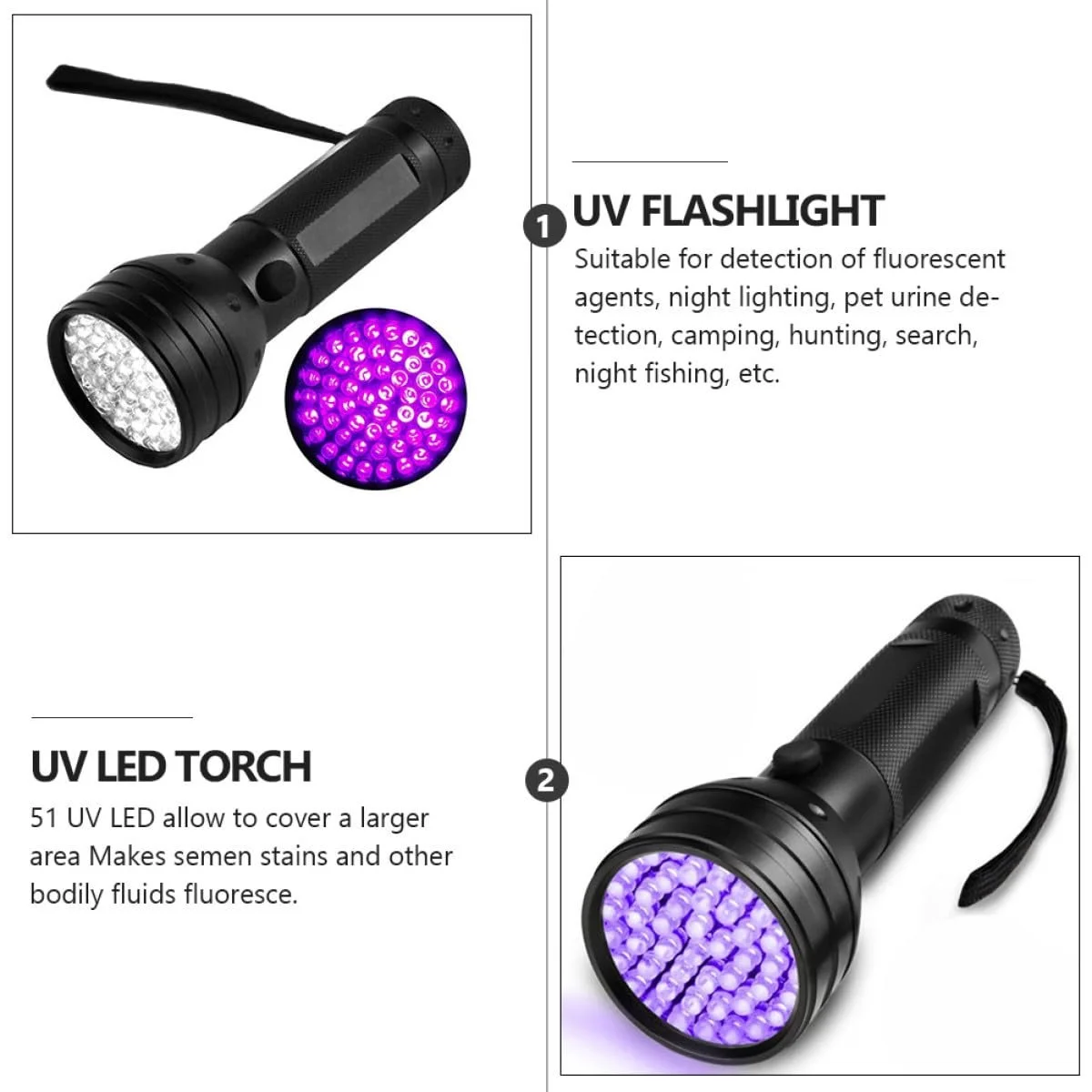 Ультрафіолетовий ліхтарик LED Алюмінієвий сплав Портативний з ремінцем для виявлення флуоресценції та сечі домашніх тварин, фото №3