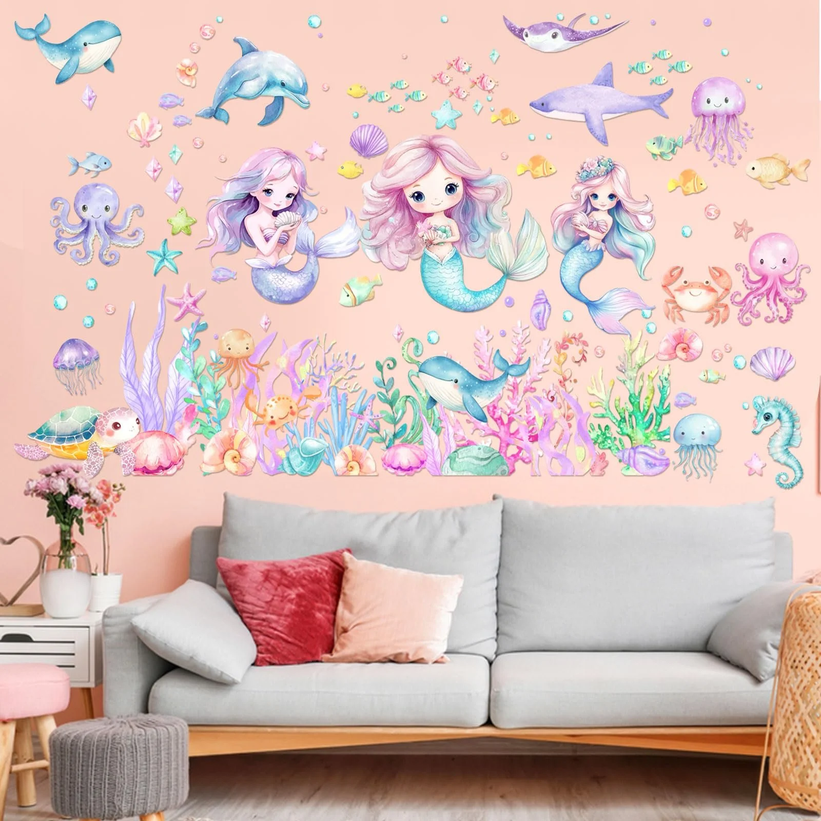Наклейки на стіну Kreatwow Русалка та морські тварини Набір 2 шт., фото №4