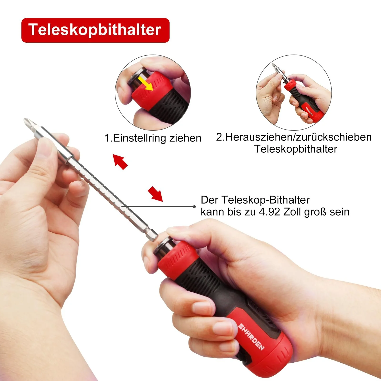 Викрутка SHARDEN 13-в-1 з магнітним подовжувачем Torx Slotted Phillips Hex Pozidriv 1/4, фото №4