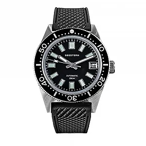 Автоматические часы Seestern S404, черная сталь, дата, силиконовый дайвер, мужские - Фото 1