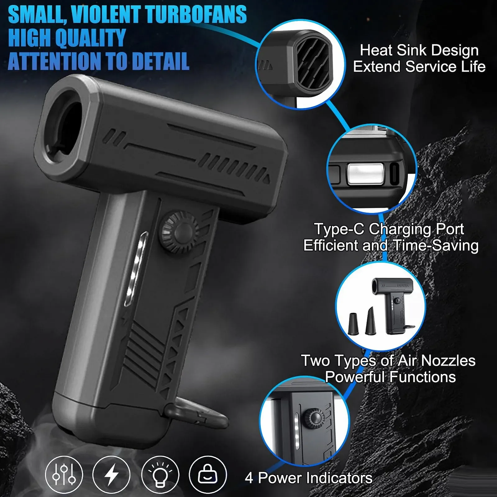 Акумуляторна повітродувка 130000 RPM 4000 мАг LED-підсвітка, фото №7 Акумуляторна повітродувка 130000 RPM 4000 мАг LED-підсвітка, фото №7