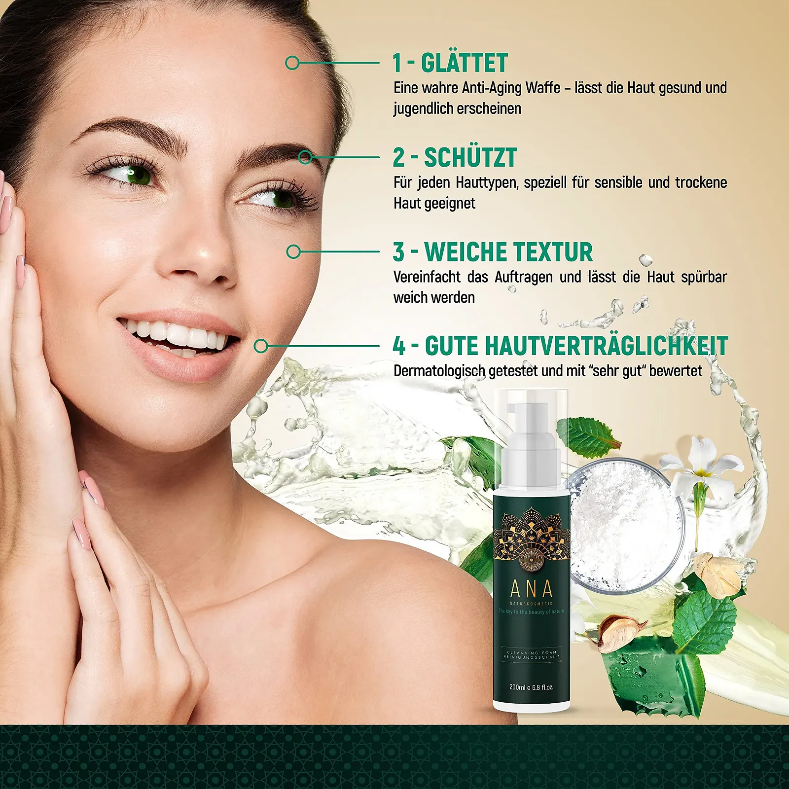 Пінка для вмивання ANA Naturkosmetik М'яка зволожуюча для щоденного вмивання обличчя з алое вера, 200 мл, фото №3