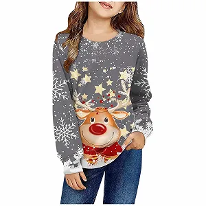 Свитшот для девочек с рождественским принтом, круглым вырезом и длинными рукавами - Фото 1