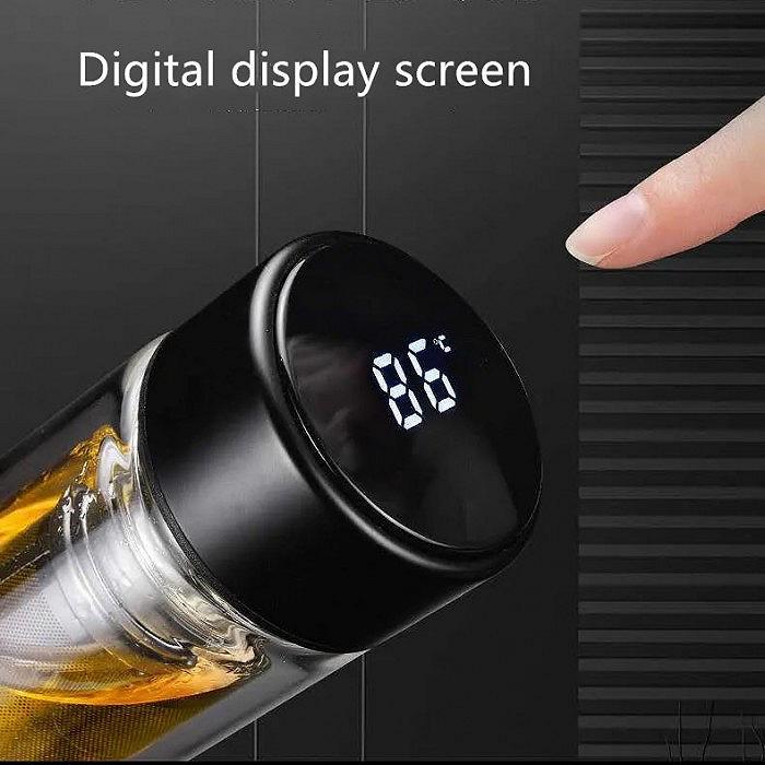 Стеклянная бутылка с двойными стенками датчиком тепла Tee 350 мл черная, фото №4 Стеклянная бутылка с двойными стенками датчиком тепла Tee 350 мл черная, фото №4