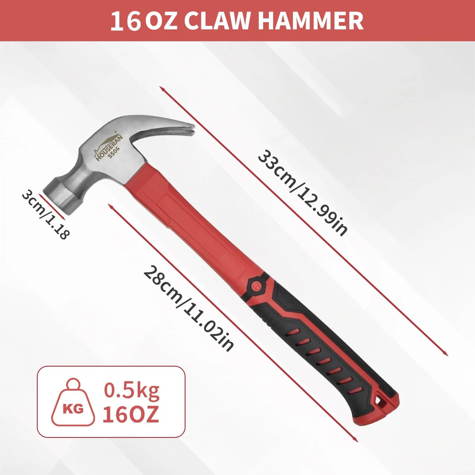 Молоток-гвоздодер HOUSERAN 24 oz 680 г с фиберглассовой рукоятью, фото №2