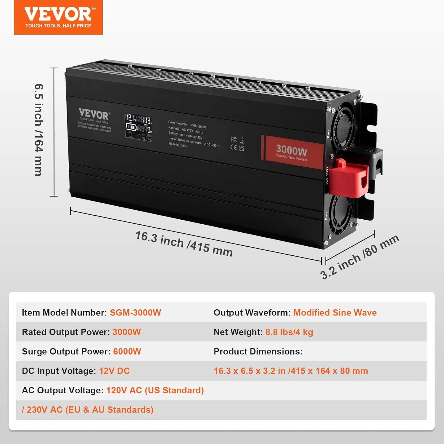 Инвертор Vevor SGM-3000W / Black, фото №7 Инвертор Vevor SGM-3000W / Black, фото №7
