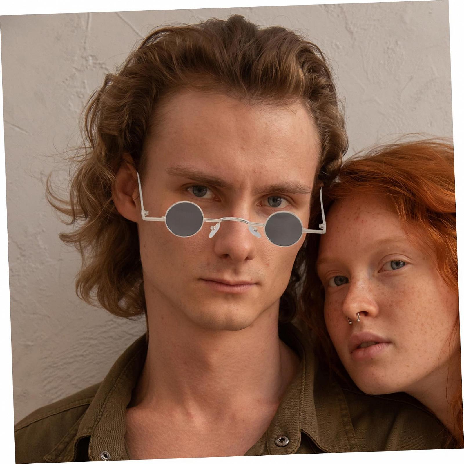 Сонцезахисні окуляри круглі Retro Unisex Punk для вечірок з нековзними носовими упорами gold black, фото №6