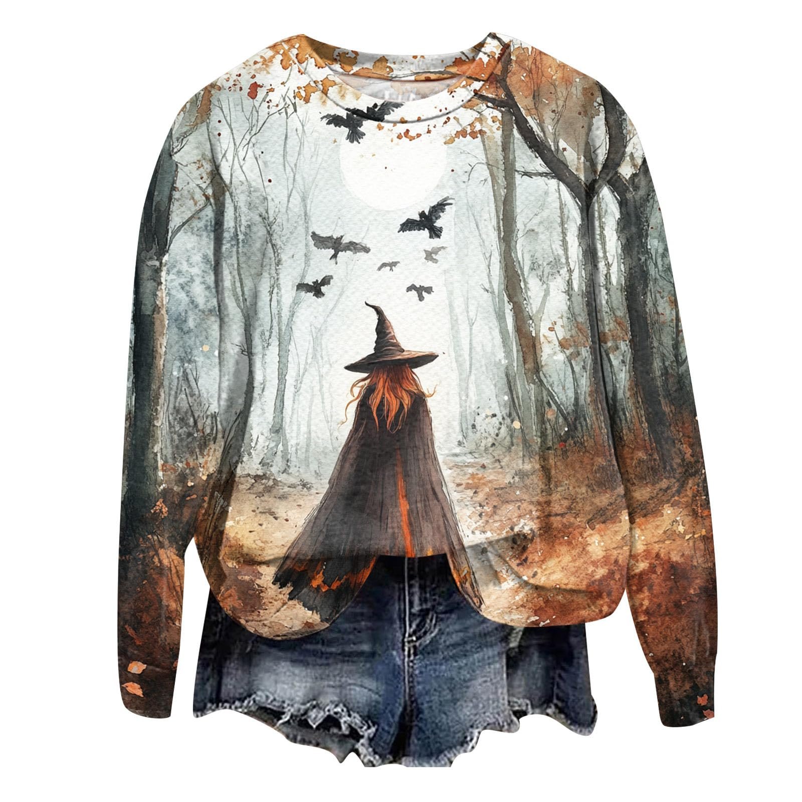 Женский свитшот с принтом ведьмы на Хэллоуин, пуловер без капюшона, джемпер с длинными рукавами и круглым вырезом, фото №3 Женский свитшот с принтом ведьмы на Хэллоуин, пуловер без капюшона, джемпер с длинными рукавами и круглым вырезом, фото №3