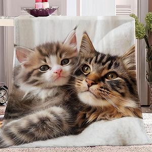 Покривало з милим кошеням 130 x 150 см М'яка тепла флісова Покривало для зими Різнокольорові різдвяні прикраси - Фото 1