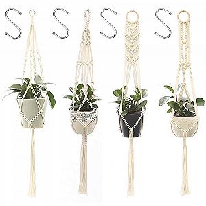 Набор подвесов для растений Kaxich Macrame 4 шт. Хлопок Белый - Фото 1