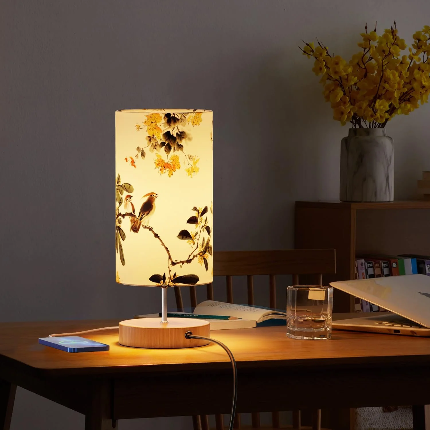 Настільна лампа GPATIO Bedside Lamp сенсорна з 2 USB-портами малюнок Птахи, фото №3