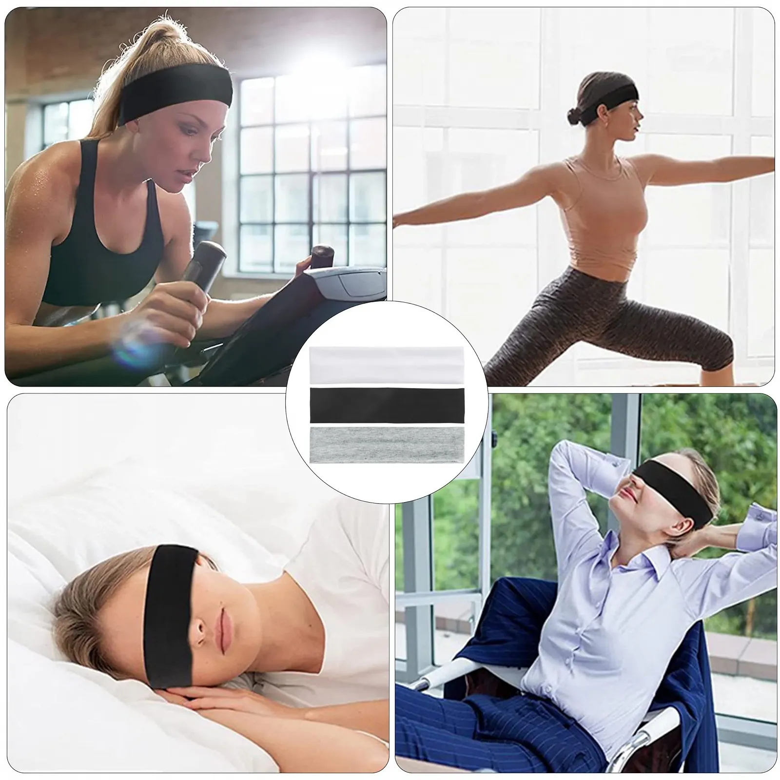 Набір з чорних пов'язок на голову для жінок, спортивна, фото №6