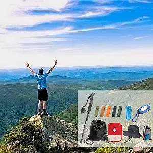 Набір для альпінізму YONII з 8 предметів: регульовані трекінгові палиці з компасом, дощовики-пончо, капелюх для захисту від сонця synthetic.ua - Фото 1