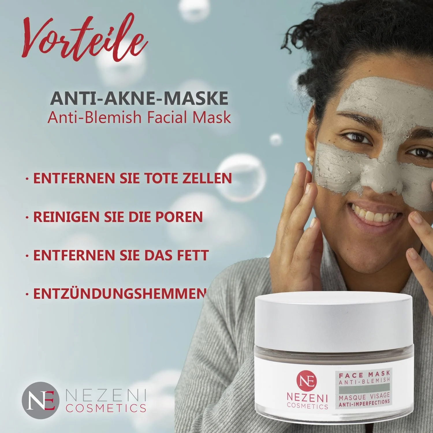 Маска для обличчя Nezeni від акне 60 мл, 14 активних інгредієнтів, саліцилова кислота, ніацинамід, фото №5