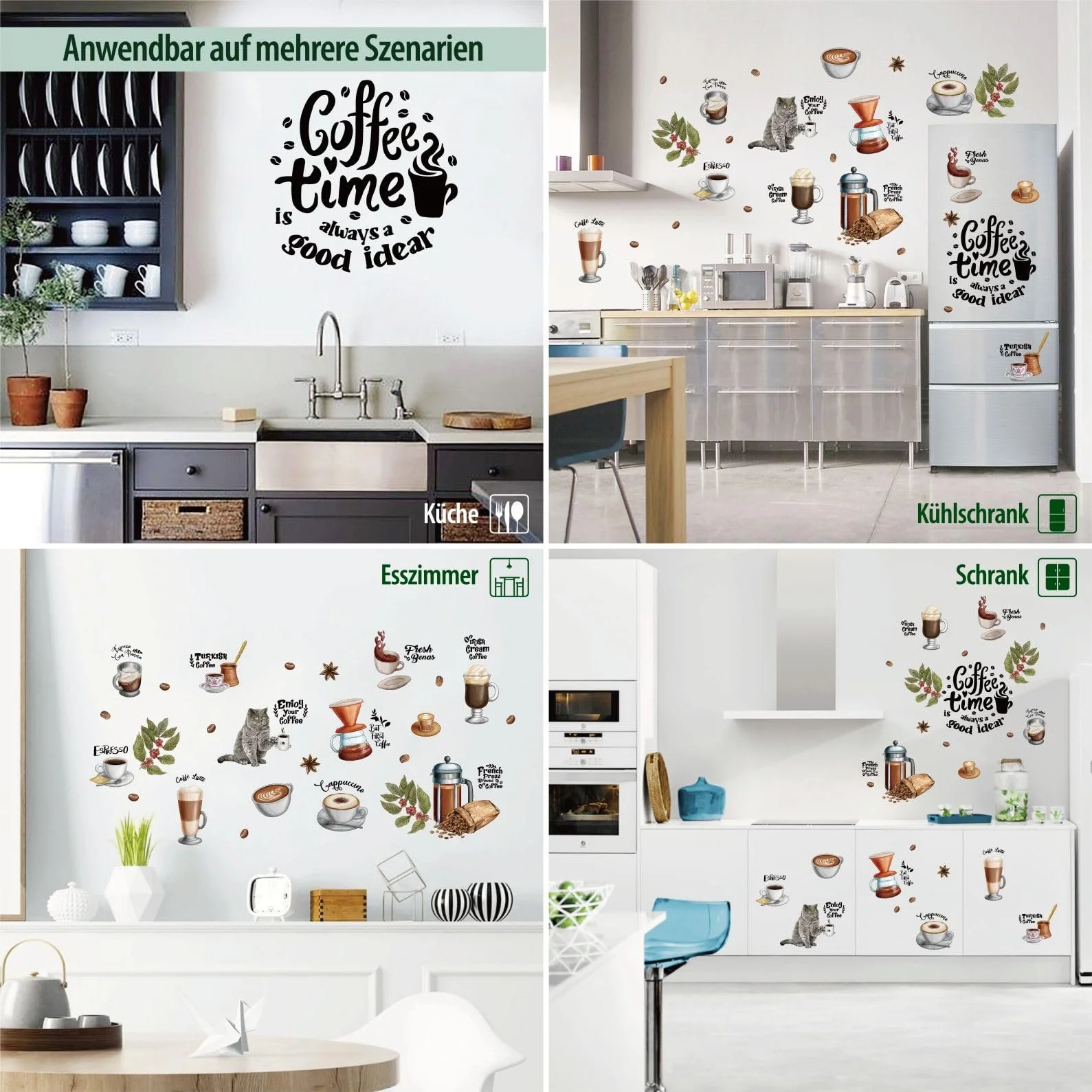 Набор наклеек на стену Coffee Time Кухня Кофе Кот Чашка Зерна 36 шт, фото №5