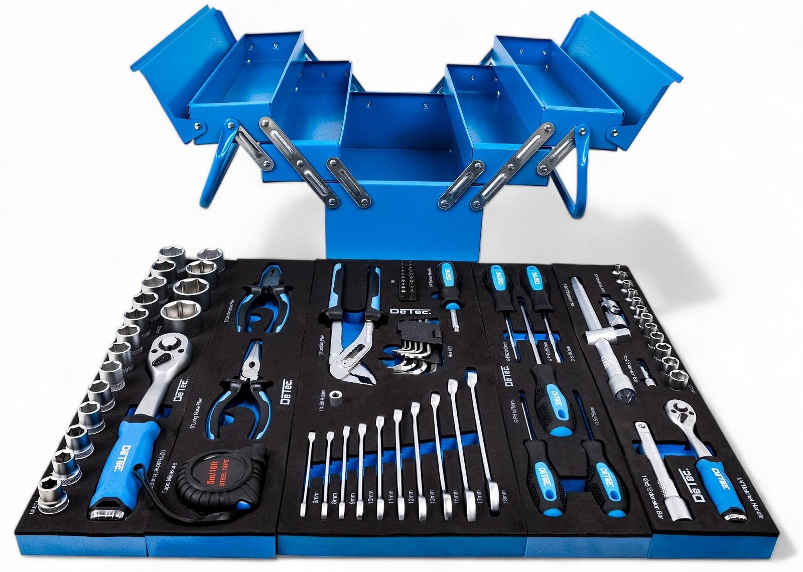 Набор инструментов DeTec. Blue Edition Classic Metal Tool Box Наполнена инструментами 86-предметный ассортимент Синий, фото №2 Набор инструментов DeTec. Blue Edition Classic Metal Tool Box Наполнена инструментами 86-предметный ассортимент Синий, фото №2