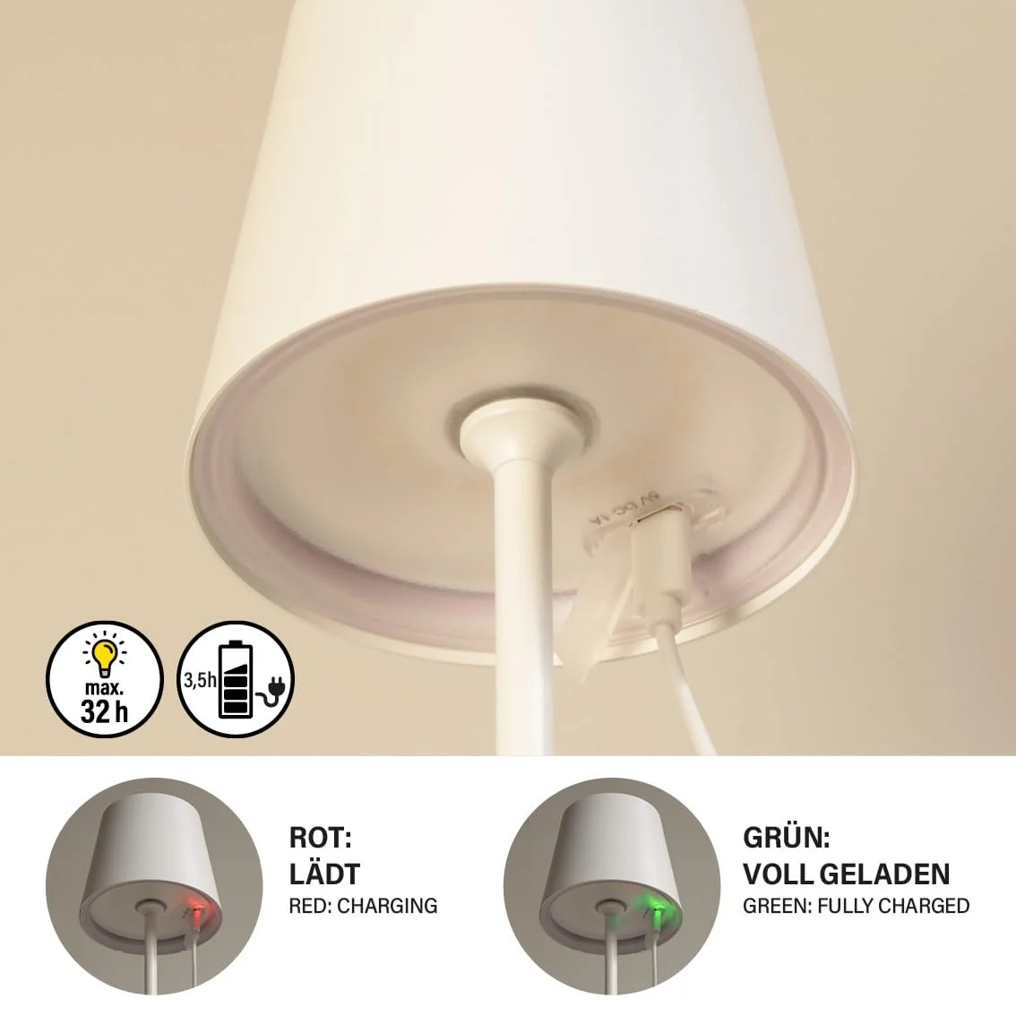 Настільна лампа FHL Акумуляторна LED Сенсорна Водонепроникна Пісочний білий, фото №3