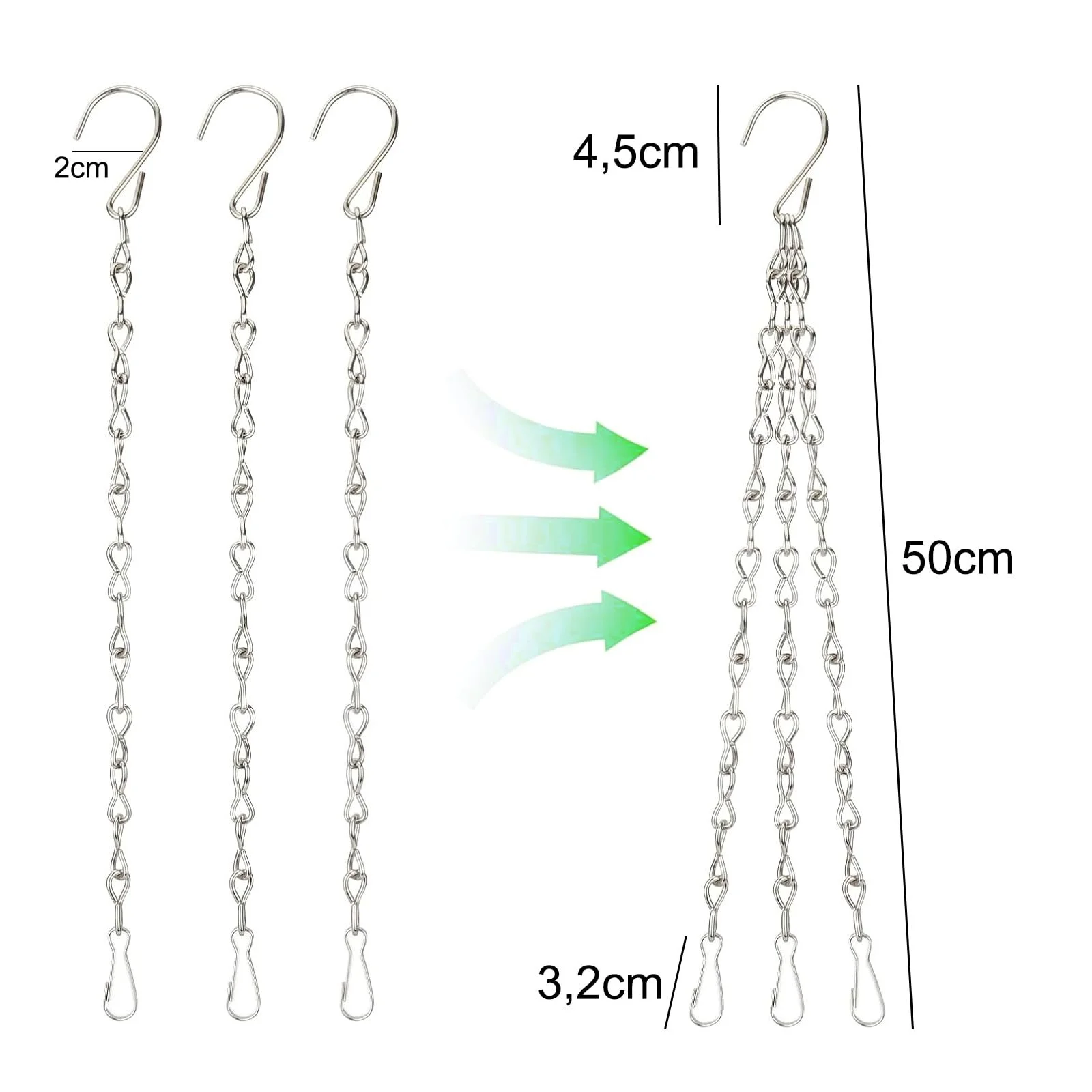Ланцюжки для підвісних кошиків ACONDE 6 шт. 50 см металеві, фото №3 Ланцюжки для підвісних кошиків ACONDE 6 шт. 50 см металеві, фото №3
