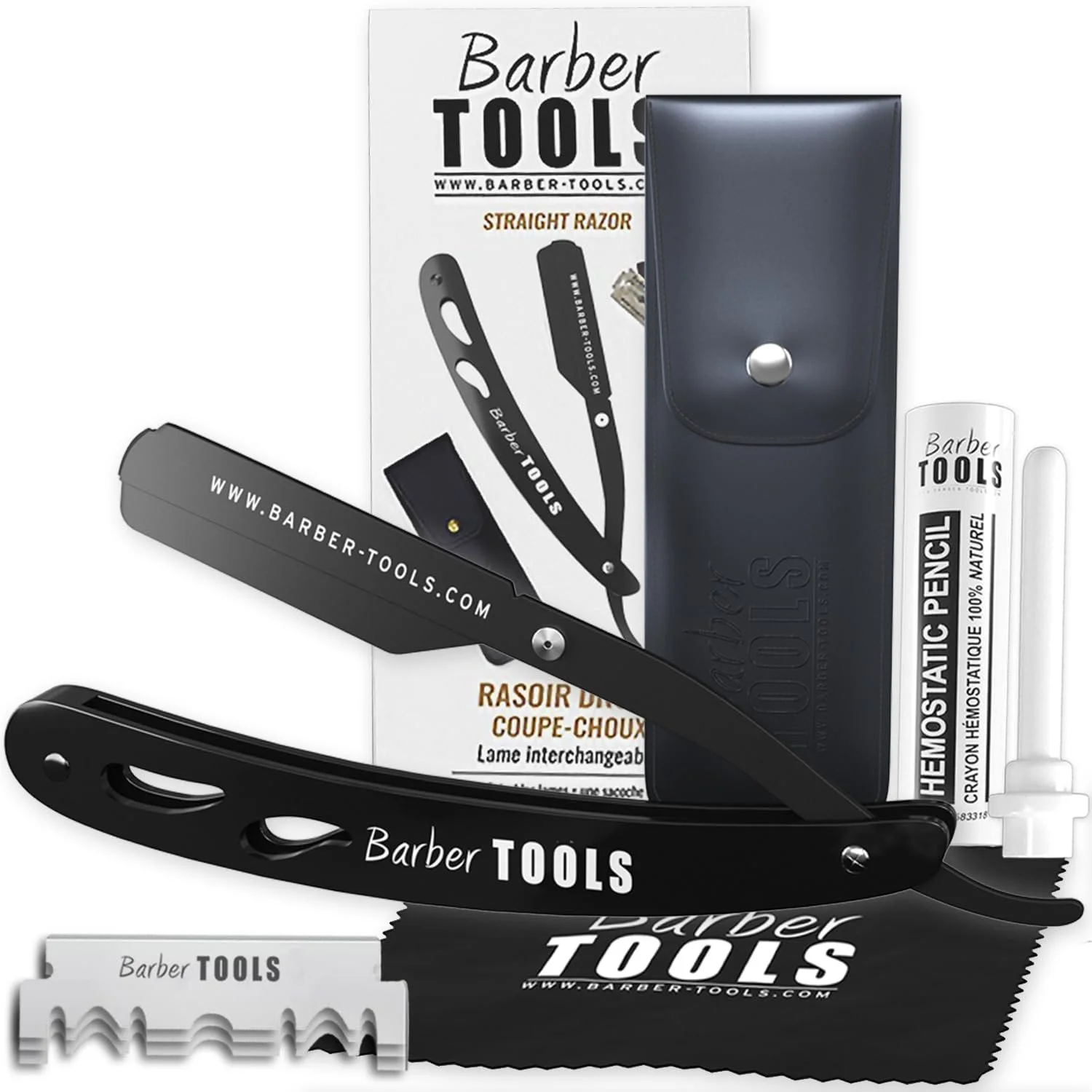 Набор для бритья бороды Barber Tools 50 лезвий, гель 80 мл, бальзам 30 мл, гребень, квасцы и сумка Black, фото №5 Набор для бритья бороды Barber Tools 50 лезвий, гель 80 мл, бальзам 30 мл, гребень, квасцы и сумка Black, фото №5