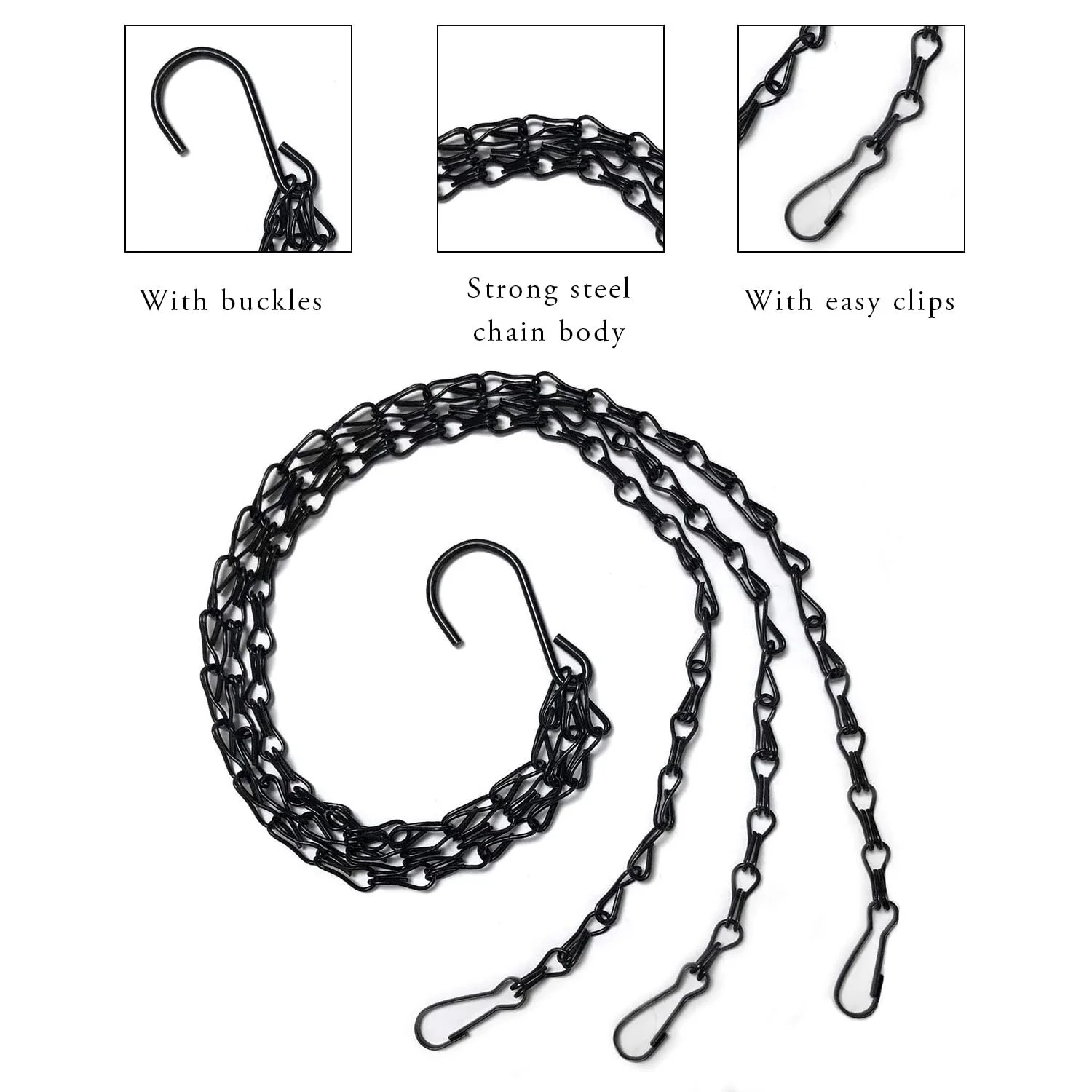 Ланцюги для підвісних кошиків Набір 3 шт 40 cm Металеві з 3 точками кріплення, фото №7